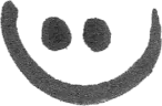 A smiley of two dot eyes and a large mouth wrapping almost around them; very happy.